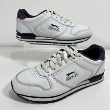 Slazenger Classic White Leather Trainers Cushioned Lace Up White - Purple 6.5