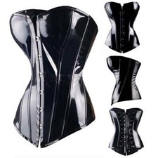 Women Lace Zip Up Overbust Burlesque Basque Corset Top Bustier Steampunk Shaper