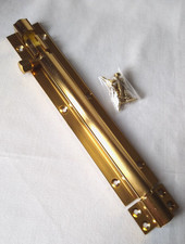 Large 8" (203mm) Straight Barrel Door Bolt, Solid Brass, Polished, + Fixings