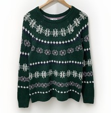 Sonoma Cosy Fair Isle Jumper Women's M Green Soft Knit Raglan Sleeve Nordic