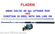 FLADEN CELTIC 8ft UPTIDE BOAT ROD+CHIEFTAIN 30 MULTIPLIER REEL+LINE SEA FISHING