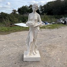 Extra Large women Statue White Garden Ornament. Holding Fruit 