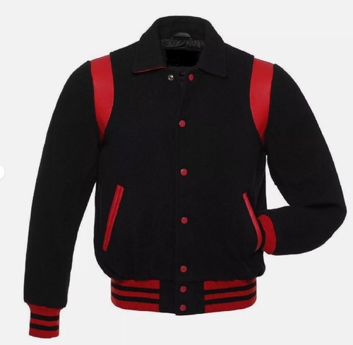 Black wool letterman - wool, college