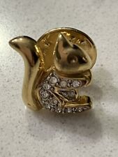 Pretty Squirrel Pin Badge Brooch, Costume Gold And Diamonds In New Organza Bag