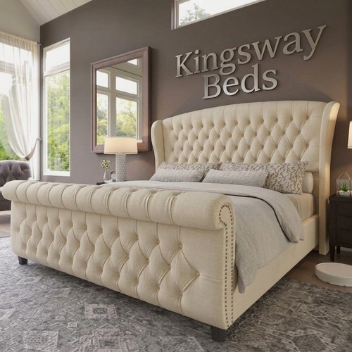 Scroll plush velvet - sleigh, bed
