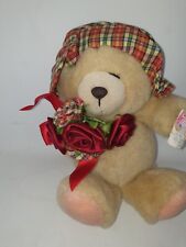 Rare Vintage 1990s Forever Friends 8” Plush Bear Tartan Hat & Roses Preowned VGC