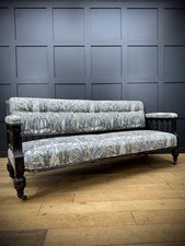 Antique Ebonised Arts & Crafts Settee – Inlaid Frame Vintage Sofa Couch
