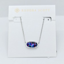 New Kendra Scott Elisa Silver Pendant Necklace In Teal Tie Dye