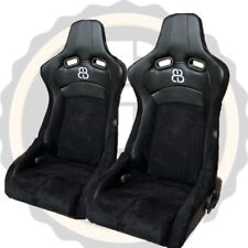 Pair BB8 Reclining Bucket Sports Racing Seats Suede / Leather Style + Runners