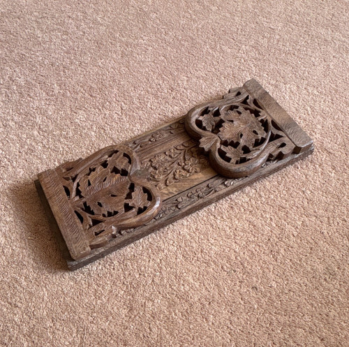Carved wooden floral bookends - wooden,