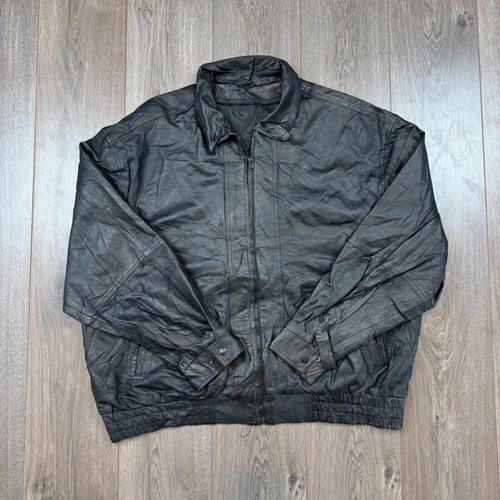 Vintage black leather bomber - vintage,