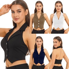 UK Womens Lapel Halter Neck