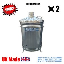 (2) 90 Litre Taper Incinerator Galvanised Burner for rubbish UK Made Quality!