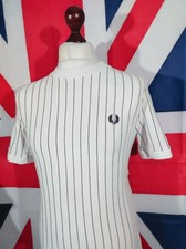 Fred Perry Pinstriped Crew Polo - M - White - Mod Casuals 60's