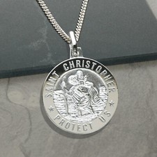 Sterling Silver 18mm St Christopher 3D Pendant With Chain & Engraving Options