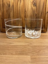 2x Handmade Glass Tumblers With White Swirls Or Pebbles