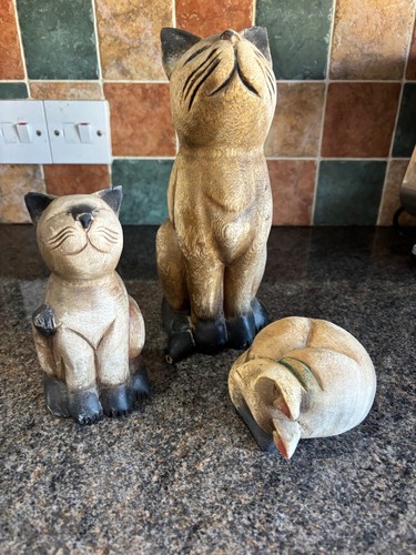 Set wooden cat ornament - set,