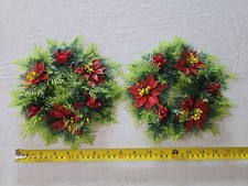 Vintage Plastic Poinsettia Holly Decor Candle Wreath Set Of 2