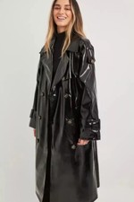 Women Trench Vinyl Shiny Gothic Coat PVC Emo Top quality Faux Leather Black Coat