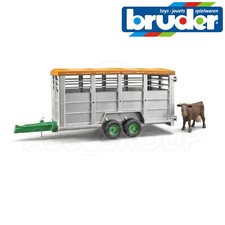 Bruder Toys 02227 Twin Axle Catle Livestock Trailer & Cow 1:16 Scale Toy Model