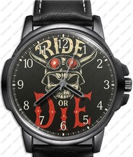 Ride Or Die Bikers Theme Skull Art Stylish Leather Strap Gift Wrist Watch