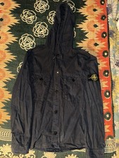 Stone Island Men’s Canvas Button Up Hooded Overshirt Jacket Black