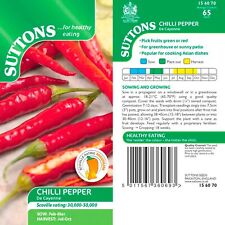 Suttons Chilli Pepper Seed De Cayenne Capsicum Chillies Approx 65 Seeds per Pack