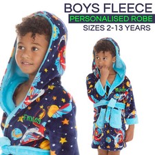 Personalised Boys Hooded Dressing Gown Bathrobe Dragon Print Robe Size 2-13 Year