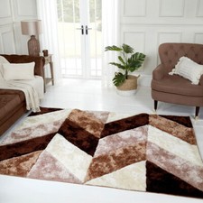 3D CARVED BLAZON NATURAL Shaggy Modern Sparkle Geometric Optical RUG 80 x 150cm
