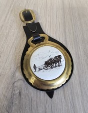 VINTAGE CERAMIC INSERT HORSE BRASSES DEPICTING SHIRE HORSES PLOUGHING 