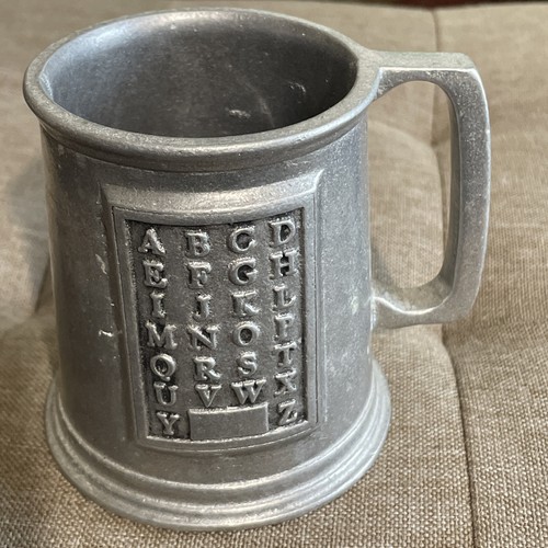 Vintage pewter alphabet cup - alphabet,