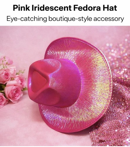 Pink iridescent wide brim - pink, wide‑brim