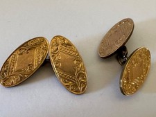 LOVELY PAIR OLD VINTAGE ANTIQUE GOLD TONE ENGRAVED  CUFFLINKS