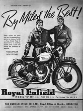 1951 Advert ROYAL ENFIELD 'Model G' 350cc Motorcycle Original Print Ad Ephemera