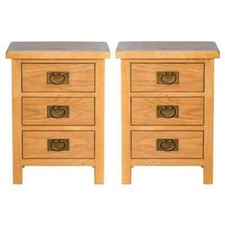 Set of 2 Oak Bedside Cabinets Tables Solid Wood 3 Drawers Bedroom Furniture 