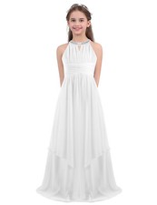 Kids Flower Girls Dress for Bridesmaid Wedding Ruched Chiffon Prom Party Dresses