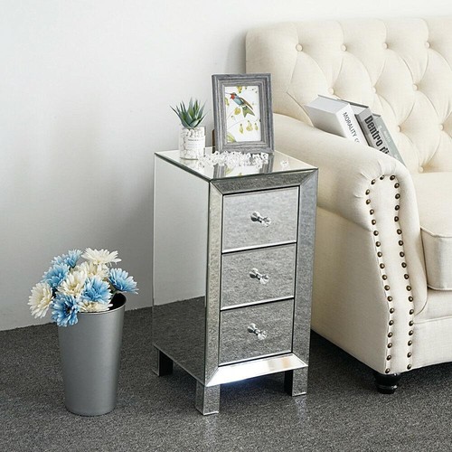 Mirrored glass bedside table - bedside,