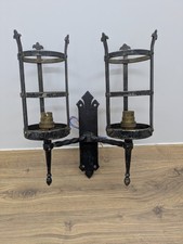 Vintage Sconce Black Double Caged Wall French Castle Iron Gothic Medieval ￼