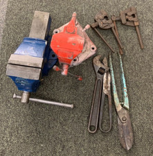 Used record no1 bench vice + swivel base + tin snips wrench chain link removers