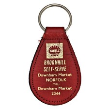 BROOMHILL - Downham Market NORFOLK Leather Key Ring 1970's SHELL Vintage Keyfob
