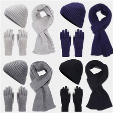 Ladies Winter Warm Knitted Hat Scarf and Gloves Set Fleece Lined Beanie Ski Cap