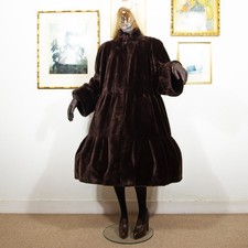 Vintage 1980s Dark Brown Faux Fur Swing Coat Statement Winter Evening Jacket L