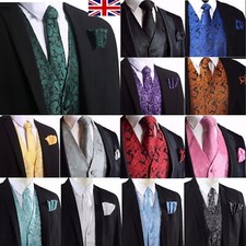 Men's Paisley Waistcoat Vest + Tie + Pocket Square Handkerchief Set Wedding