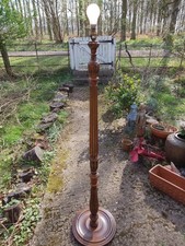 Antique 1920's Oak Fluted Column Floor Standard Lamp Carved Acanthus Leaves PAT