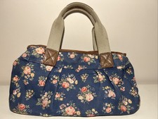 Cath Kidston Handbag Roses Blue Floral Canvas Zip Satchel Leather Trim Rose 35cm