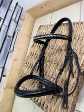 S/H Clencher Snaffle Cavesson Bridle -Silver/Black- Cob