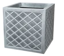 Strata Square Lazio Planter 39.5cm Plastic Flower Pot Lattice Effect Slate Grey