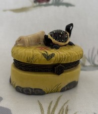 Tortoise & Hare Porcelain Pillbox Trinket Box Aesop’s Fables Vintage Antique 