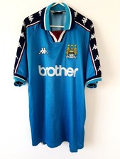 Manchester City Home Shirt 1997. XL. Original Kappa. Blue Adults Football Top.