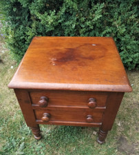 Antique mahogany commode with ceramic liner has hair line cracks see photos